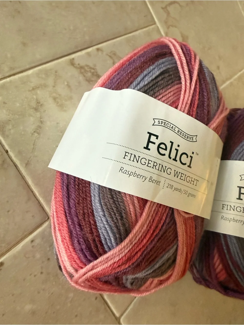 Felici Fingering Weight Yarn - Raspberry Beret - Multicolor Pink/Purple 2 Skeins